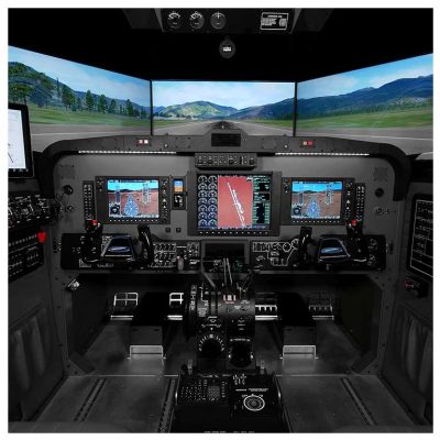 Inside cockpit of flight simulator